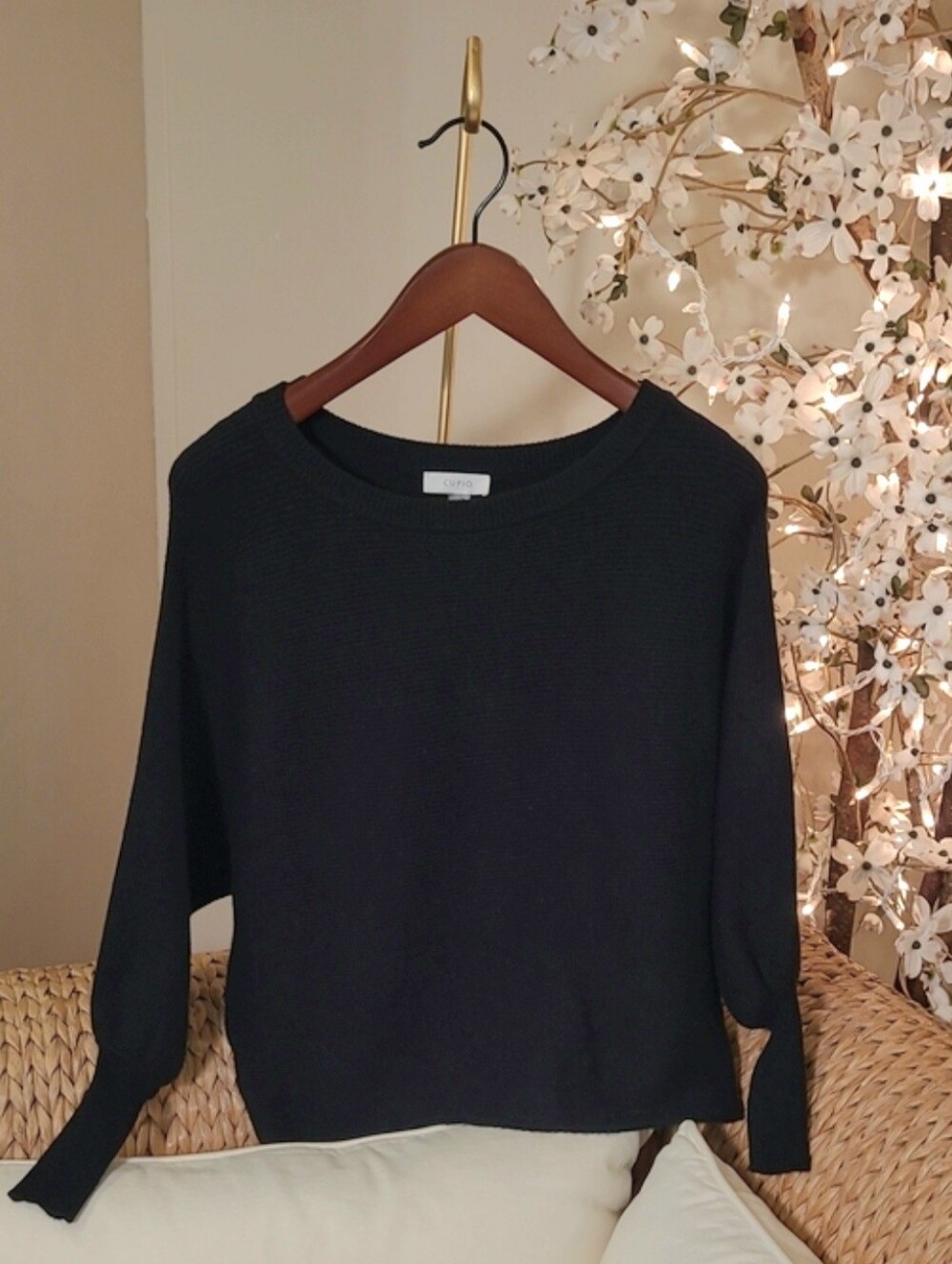 Black Ribbed Boat Neck Sweater - Picture 1 of 3